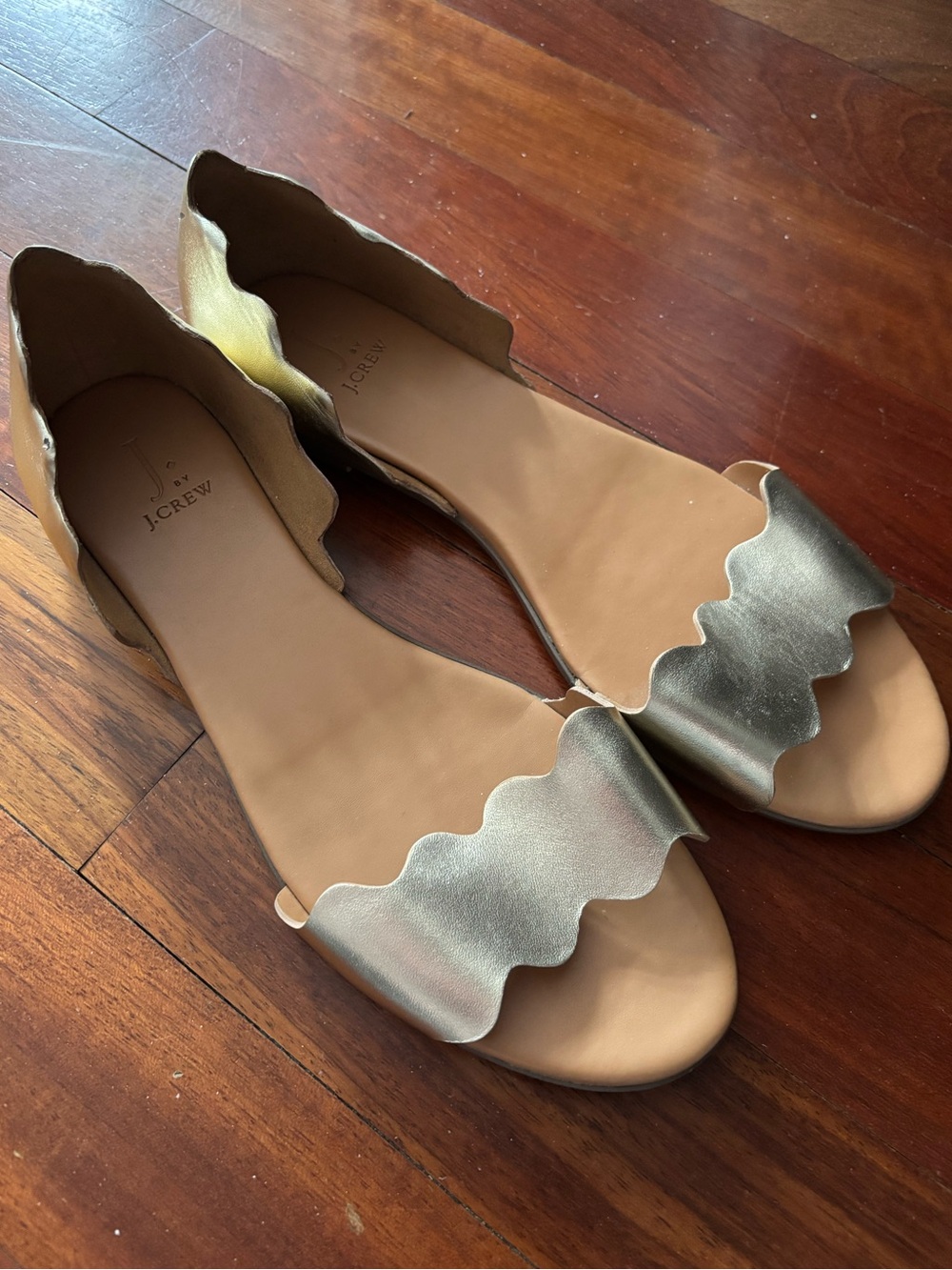 J. Crew Metallic Gold Scalloped Flats Sandals Size 12